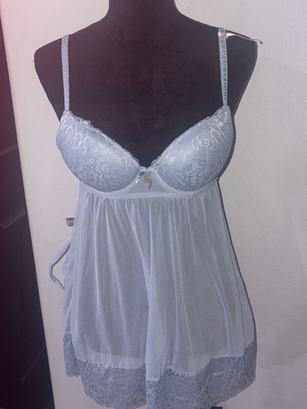 Daisy Fuentes Light Blue Lace Babydoll Chemise